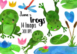 Watercolor Frogs Clipart - Swamp Critters Download - Instant Download -  Cute Frogs - Commercial Use - Small Pond