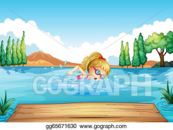 Vector Art - A girl swimming in the river. Clipart Drawing ...