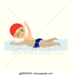 Clip Art Vector - Little boy in cap and goggles swimming in ...