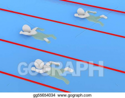 Drawing - Swimming race with 3 swimmers. 3d rendered ...