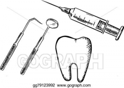 Clip Art Vector - Icons of tooth, syringe, mirror and probe ...