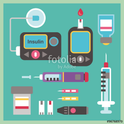Diabetes Treatment Flat Icon Set - Insulin Pump, Glucose ...