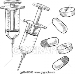 Vector Illustration - Needles and pills sketch. EPS Clipart ...