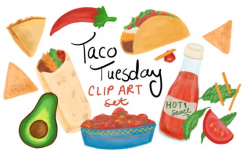 Taco Tuesday Clip Art, taco clip art, food clip art, mexican food clip art,  burrito clip art, commercial use clip art, taco party invites