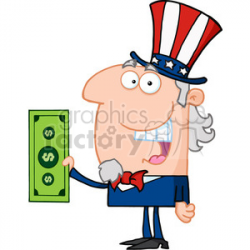 102515-Cartoon-Clipart-Uncle-Sam-With-Holding-A-Dollar-Bill clipart.  Royalty-free clipart # 384050