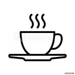 Hot coffee cup with plate line art icon for apps and ...