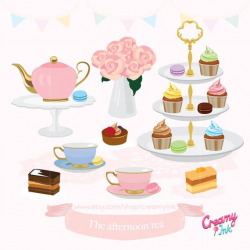 Afternoon Tea Party Digital Clip Art / English High Tea Digital Clipart  Design Illustration / Macaroon / Muffin / Cake /Download