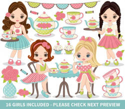Tea Party Clipart - Tea Clipart, Tea Party Clip Art, Tea Clip Art, Tea Time  Clipart, Girls Tea Clipart, Kids Tea Clipart, Cute Girls Clipart