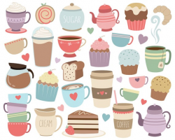 Coffee and Tea Clipart - Set of 33 High Quality Vector, PNG & JPG Files -  Cute Trendy Food and Drink Clip Art