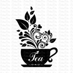Tea cup Svg Eps Dxf Png vector file tea clipart cup floral design print  illustration cup silhouette cutting file cricut digital download