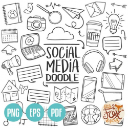 Social Media Technology Internet Tools Computer Doodle Icons Clipart  Scrapbook Set Hand Drawn Line Art Design Set Artwork Clip Art Coloring