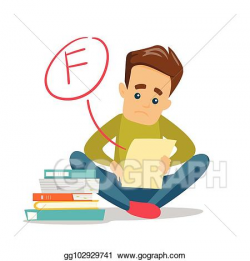 Vector Illustration - Sad student looking at test paper with ...