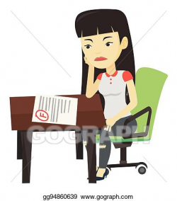 Vector Illustration - Sad student looking at test paper with ...