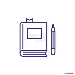 Book line icon. Textbook with bookmark and pencil. Education ...