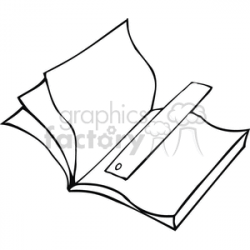 Black and white outline of a book and bookmark clipart. Royalty-free  clipart # 382836