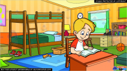A Boy Reading Some Text From The Pages Of His Book and Messy Kids Bedroom  Background
