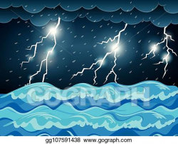 Vector Illustration - Thunderstorm at the sea. EPS Clipart ...