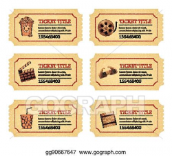 Vector Illustration - Set cinema movie tickets. old vintage ...