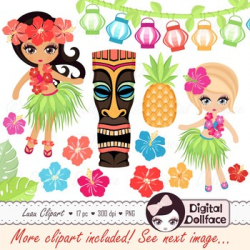 Luau / Hawaiian Clip Art, Tiki / Hula Girl Clipart Graphic Art | TpT