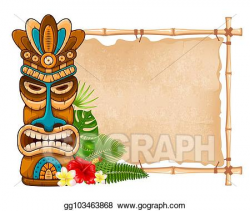 Vector Art - Wooden tiki mask and bamboo signboard. EPS ...