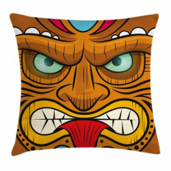 Ambesonne Tiki Bar Decor Angry Face Totem Square Pillow ...