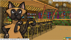 A Fierce Cat Dancing To A Beat and Inside A Tiki Bar Background