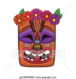 Vector Clipart - Happy tiki mask with floral crown. Vector ...