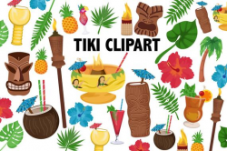 TIKI CLIPART - tropical cocktail bar icons - tiki bar hawaiian luau clip art