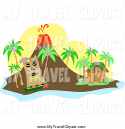 Clipart of a Tiki near a Hut on an Island with an Erupting ...