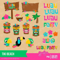 tiki beach digital clipart clipart hawaiian luau party ...