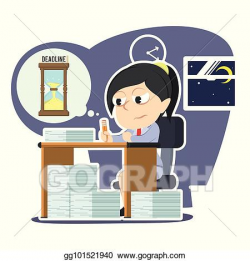 Vector Art - Tired businesswoman working overtime due ...