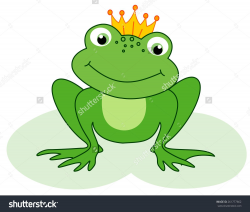 Cute little frog prince with a golden crown on its head ...