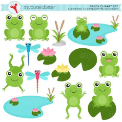 Frogs Clipart Set - clip art set of frogs, lilypads, frog ...