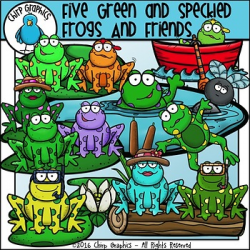 Five Green and Speckled Frogs Clip Art Set - Chirp Graphics