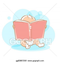 Clip Art Vector - Cute little baby reading book. Stock EPS ...