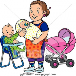 Clip Art Vector - Funny mother or nanny with children. Stock ...