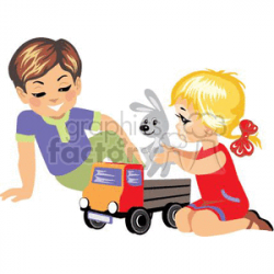 Two Small Children Happy Playing with Toys clipart. Royalty-free clipart #  369341