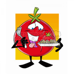 tom the cartoon tomato character eating pasta clipart. Royalty-free clipart  # 397412