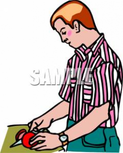 A Man Cutting Up a Tomato - Royalty Free Clipart Picture