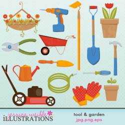Tool and Garden Cute Digital Clipart for Card Design, Scrapbooking, and Web  Design