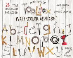Alphabet Clipart Watercolor, Tool Clipart, Name Letters ...