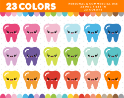 Kawaii tooth clipart in 23 colors, CL-932 | Amazing patterns ...