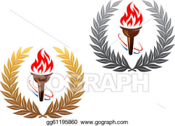 Vector Illustration - Flaming torch in golden and silver ...