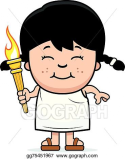 Vector Clipart - Cartoon girl olympic torch. Vector ...
