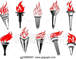 Vector Art - Torches icons with red flames. Clipart Drawing ...