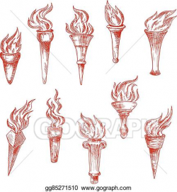 Vector Stock - Handheld and wall red flaming torches sketch ...