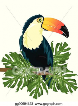 Vector Art - Toucan sitting on tree branch. Clipart Drawing ...