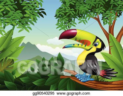 Vector Illustration - Cartoon toucan on a tree branch. EPS ...