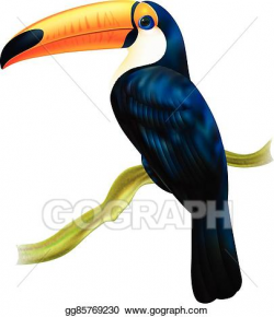 Vector Art - Toucan sitting on twig realistic image . EPS ...