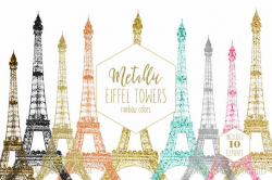 GOLD EIFFEL TOWER Clipart for Commercial Use Clip Art Rose Gold Paris  Eiffel Towers Metallic Foil French Images Pink Black Digital Graphics